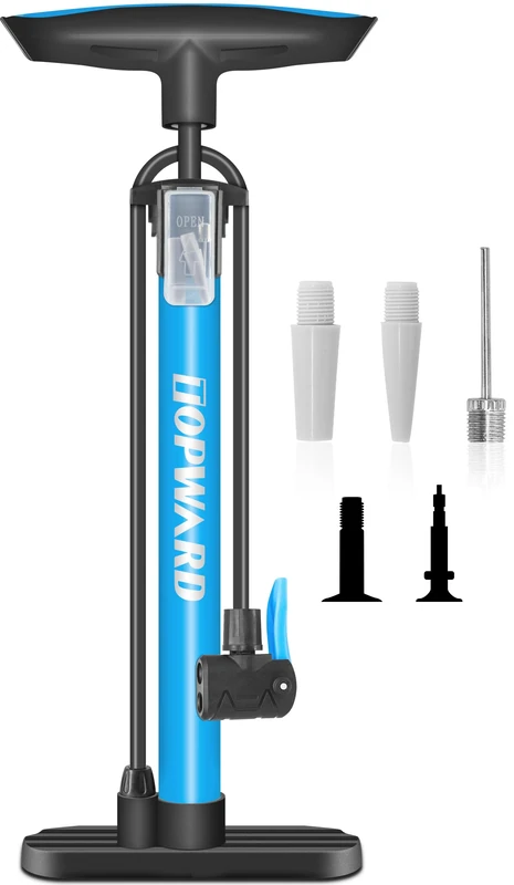 Topward Bike Tyre Pump with Presta & Schrader Valve, Mini Road Bike Pump, Portable Bicycle Floor Pump for Mountain Bikes, Football Basketball Air Cushion, Ball Pump with Needle