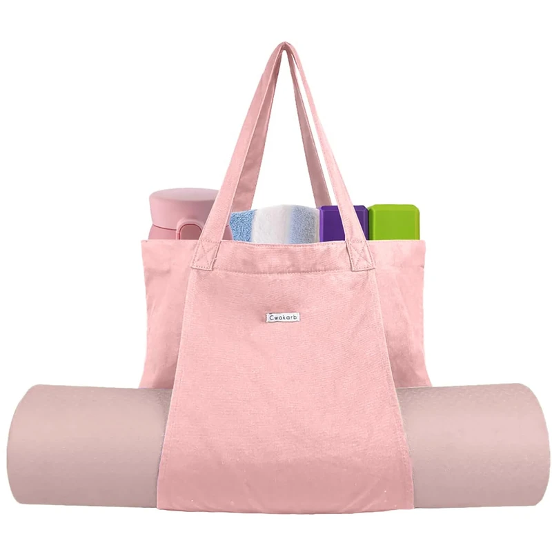 Cwokarb Yoga Bags for Women with Yoga Mats Bags Carrier Carryall Canvas Tote for Pilates Shoulder for Travel Office Beach Workout, X-pink, One Size, Fashion&simply
