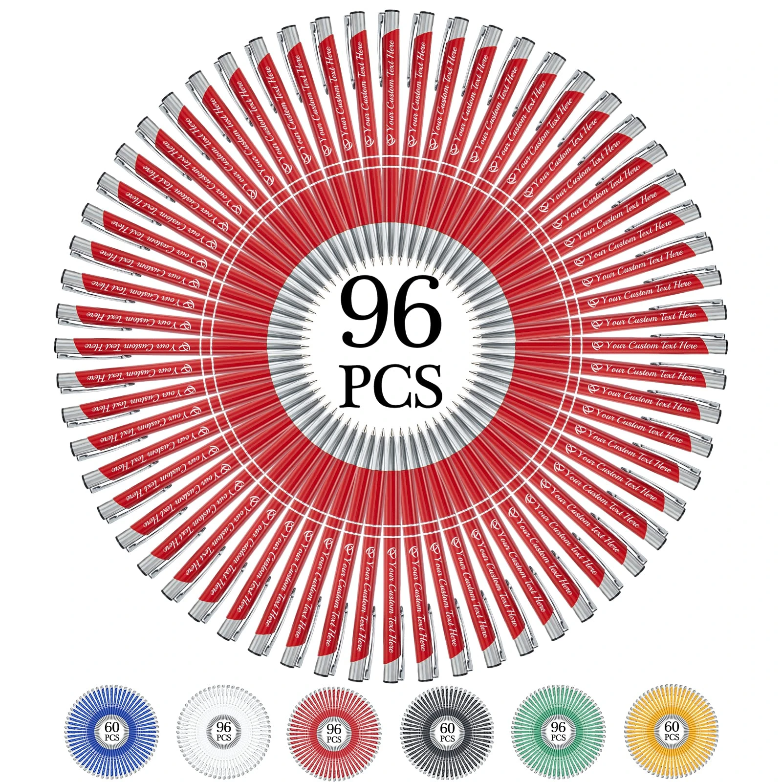 FwSYouMAI Personalized pens bulk 96 with name,Custom Ballpoint Pens with Engraved Business Name Message Logo,Black Ink Click-Off Cap,Gift for Anniversaries,Graduations,Birthdays-Red