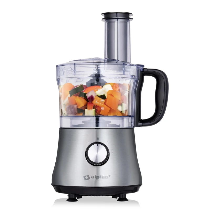alpina 3-in-1 Küchenmaschine - 1L - 600W - Food Processor - 2 Geschwindigkeiten - Hacken, Schneiden und Reiben - Aluminium - Silber - Image 1