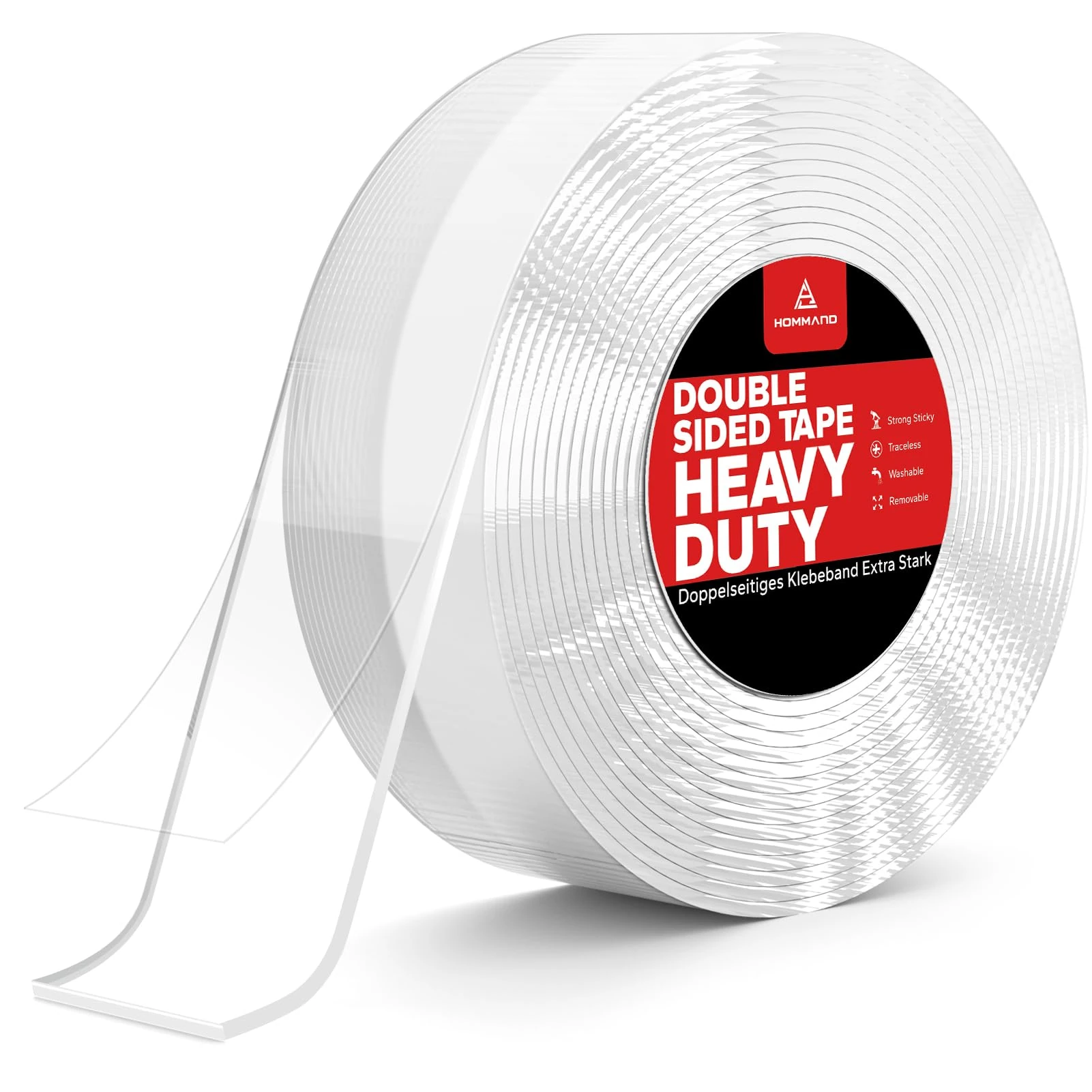 HOMMAND Double Sided Tape Heavy Duty, Strong Nano Mounting Tape Extra Large, Sumo Strip Tape Heavy Duty, Transparent Reusable Nano Adhesive Tape for Walls Decor Picture Hanging Carpet Tape, 5M*3CM*2MM