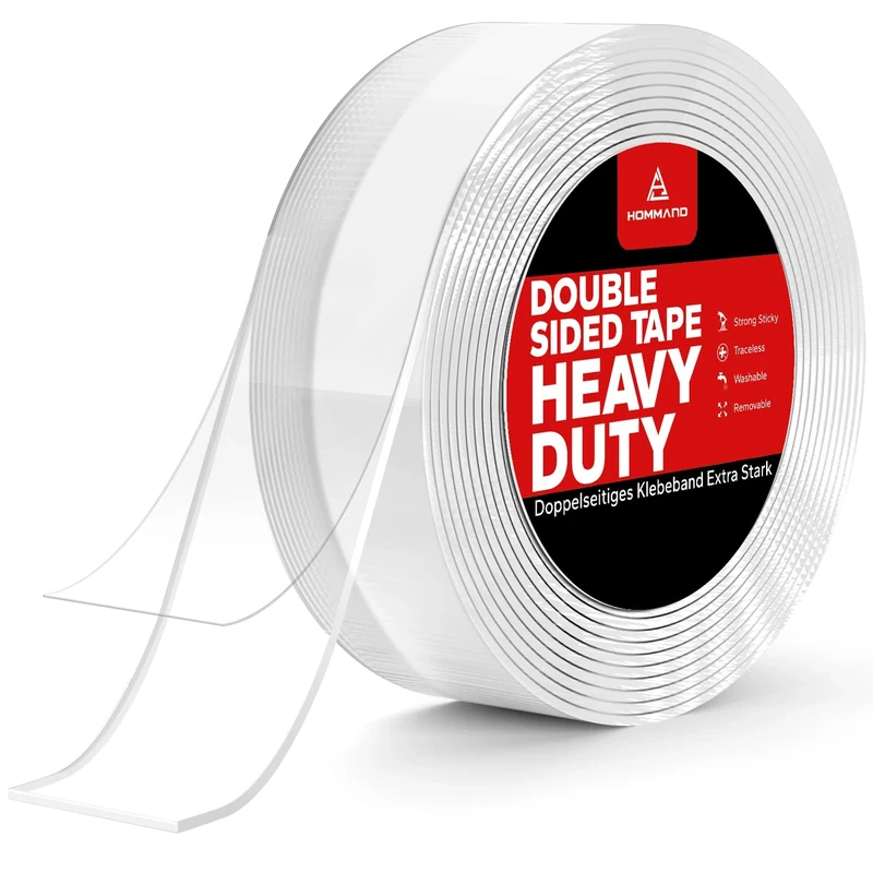 HOMMAND Double Sided Tape Heavy Duty, Strong Nano Mounting Tape Extra Large, Sumo Strip Tape Heavy Duty, Reusable Transparent Nano Adhesive Tape for Picture Hanging Walls Decor Carpet Tape, 3M*2CM*1MM