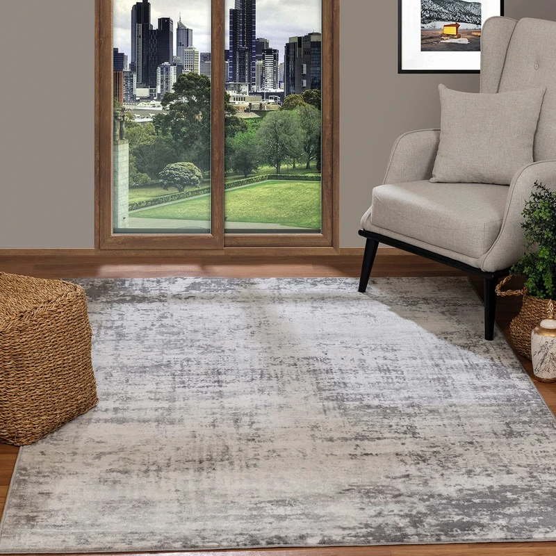 Livabliss Kampen Abstract Rug - Area Rugs Living Room 160x216 cm, Dining Room, Lounge, Kitchen, Bedroom - Modern Marble Large Rug, Soft Luxurious Easy Care Medium Pile, Grey, Charcoal and Ivory