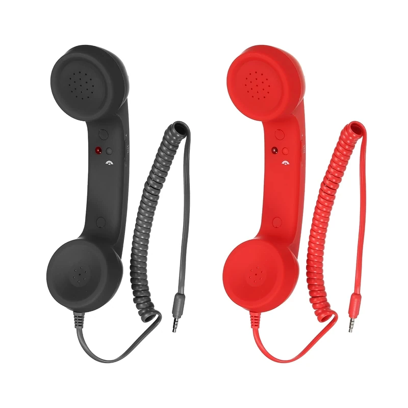 sourcing map 2 Pack 3.5mm Retro Telephone Handset Telephone Receiver MIC Microphone Speaker Anti Receivers for Microphone Speaker Black, Red
