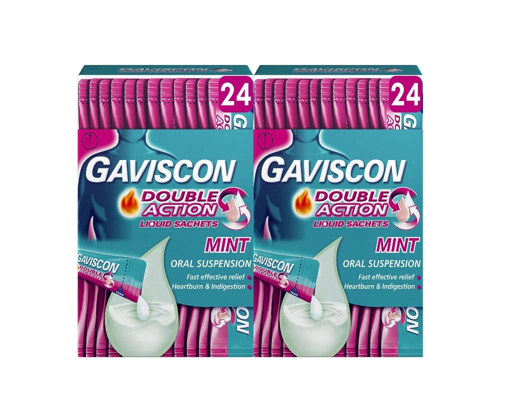 Gaviscon Double Action Heartburn & Indigestion Mint Flavour Sachets 24x10ml, Pack of 48