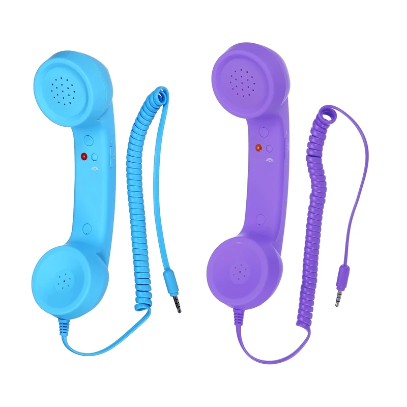 sourcing map 2 Pack 3.5mm Retro Telephone Handset Telephone Receiver MIC Microphone Speaker Anti Receivers for Microphone Speaker Purple, Blue