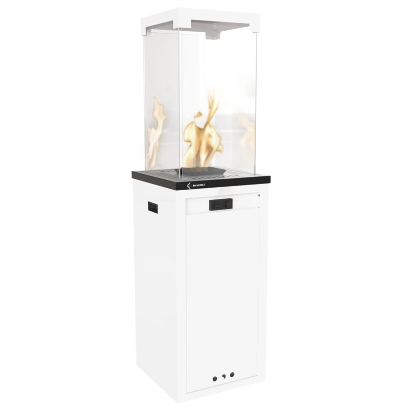 KRATKI PATIO LIGHT Butane Gas Heater G30/30mbar – 8.2 kW – Outdoor Patio Garden Heater – Decorative Fire Pit – Up to 30 Hours Burning Time – White