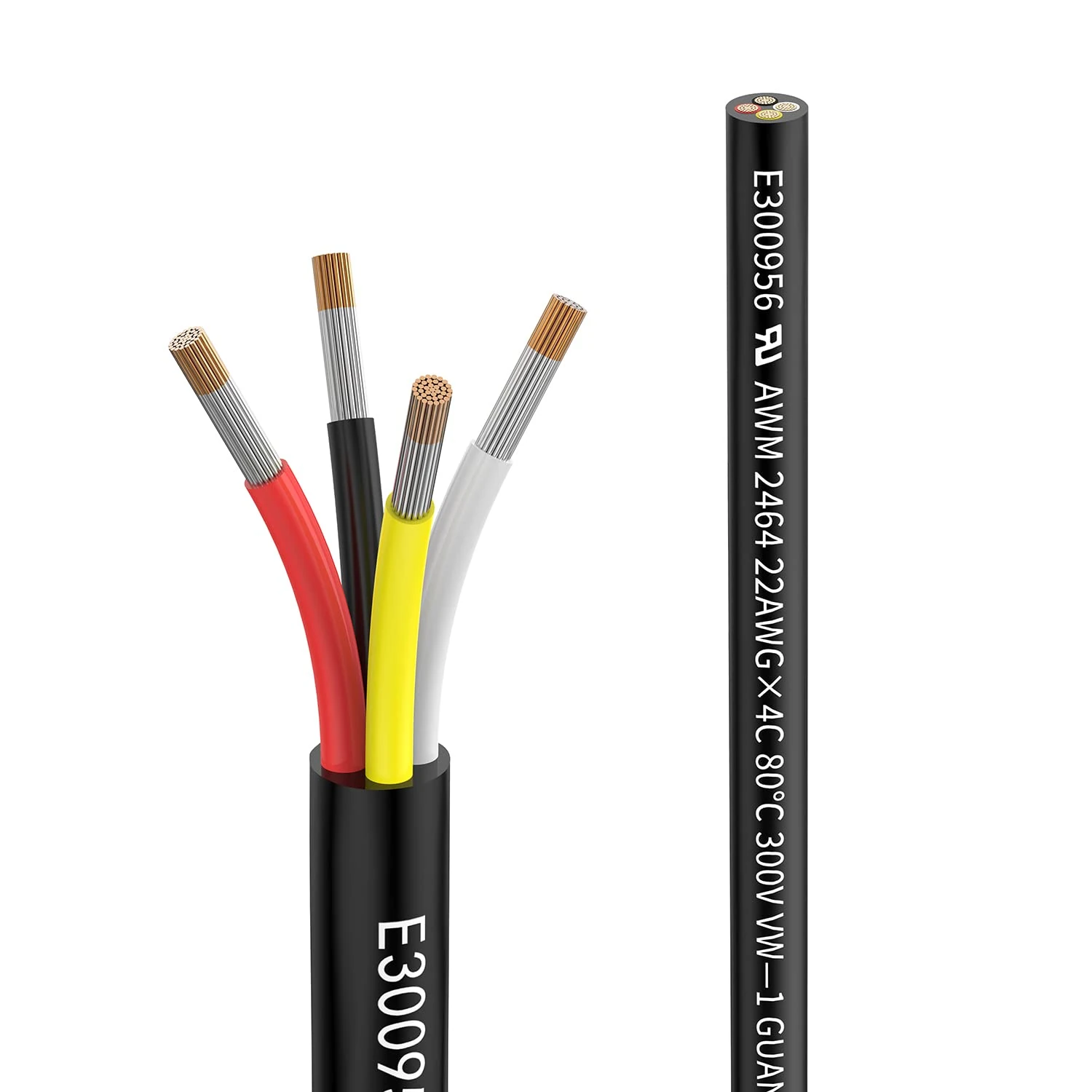 Matugajp 22AWG 4×0.3mm² 10M Black 4 Conductor Extension Cable, UL2464 DC 5V/12V/24V/300V, 22Gauge Stranded Tinned Copper Wire, Low Voltage Wire for Outdoor, Landscape, Automotive LED Lamp, Waterproof