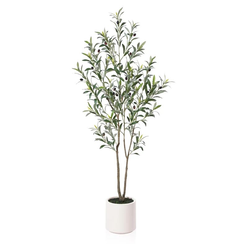 LOMANTO Artificial olive tree, [Plastic, Polyvinyl Chloride, Polyethylene, Nylon, Silk, Metal, Fabric blends], Green, 5 '