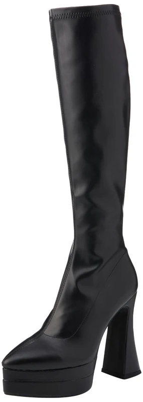 Lamoda Alter Ego Black PU Stretch Platform Knee High Boots for Women, Trendy Chunky Platform Design, Comfortable All-Day Knee High Footwear, Fashion Statement, Durable and Stylish UK5
