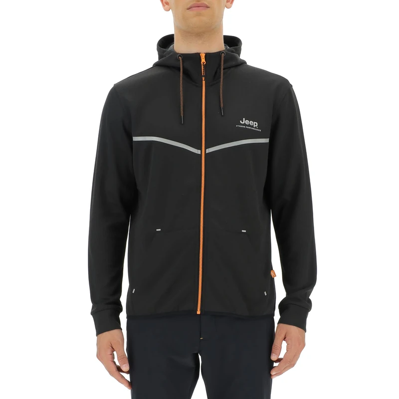 JEEP O102620-B327 XP MAN HOODED TECH SWEAT JACKET W/Kangaroo Pocket JX22A Black/Dark Grey Mela M - Image 1