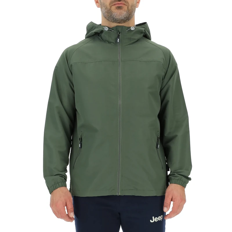 JEEP O102712-E947 J MAN LIGHT HOODED WIND JACKET Outline Back Print J23S Rifle Green/Almond XL