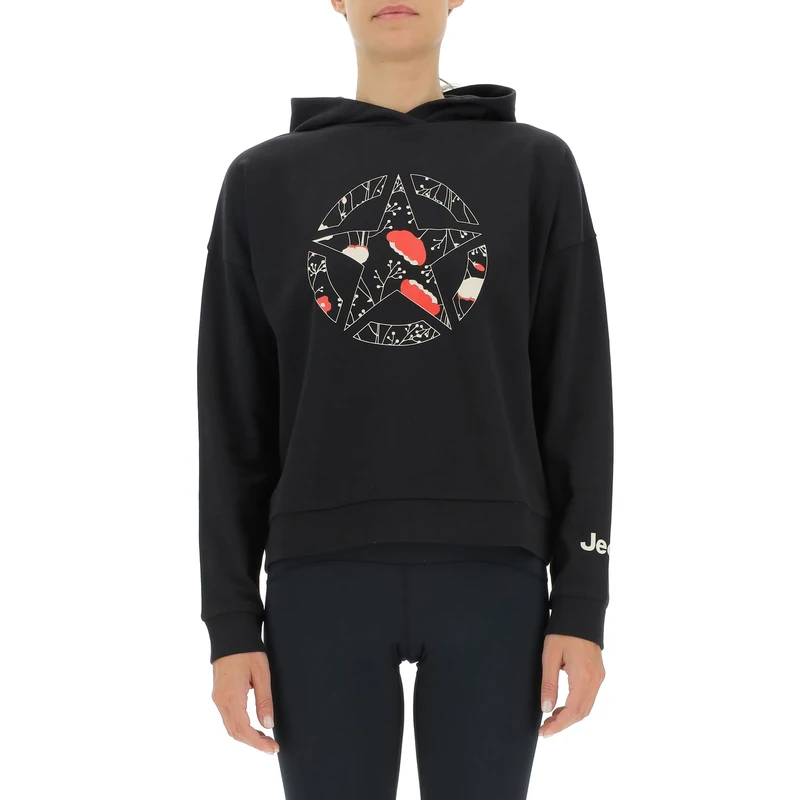 JEEP O102607-B000 J WOMAN HOODED CROPPED SWEATSHIRT STAR Botanical Print J22W Black L