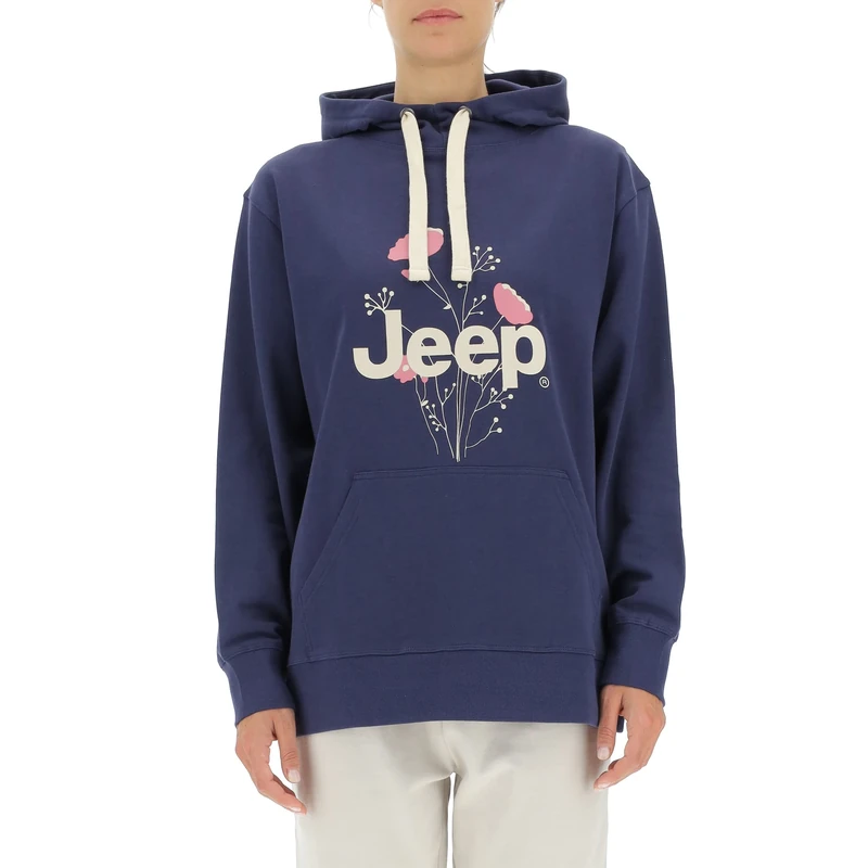 JEEP O102606-A184 J WOMAN HOODED OVERSIZE SWEATSHIRT Botanical Print J22W Deep Blue XS