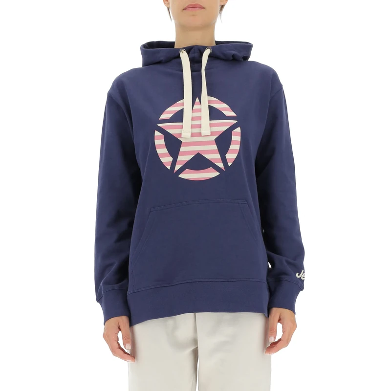 JEEP O102608-A184 J WOMAN HOODED OVERSIZE SWEATSHIRT STAR Striped Print J22W Deep Blue S