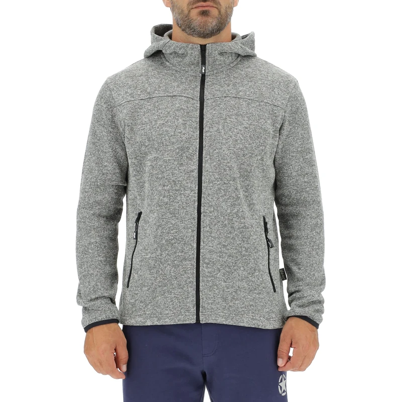 JEEP O102558-G142 J MAN HOODED TRICOT FLEECE JACKET W/Zipped Pockets J22W Grey Melange S