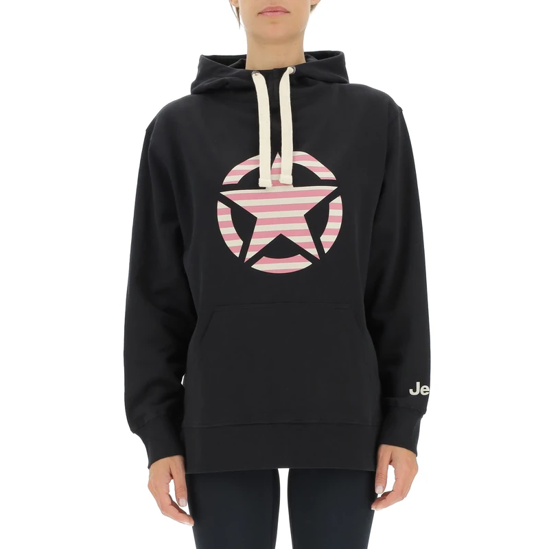 JEEP O102608-B000 J WOMAN HOODED OVERSIZE SWEATSHIRT STAR Striped Print J22W Black L