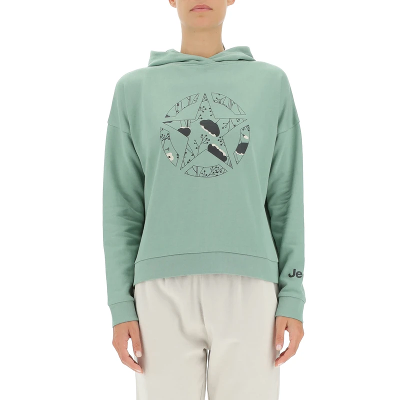 JEEP O102607-E854 J WOMAN HOODED CROPPED SWEATSHIRT STAR Botanical Print J22W Jade Green L