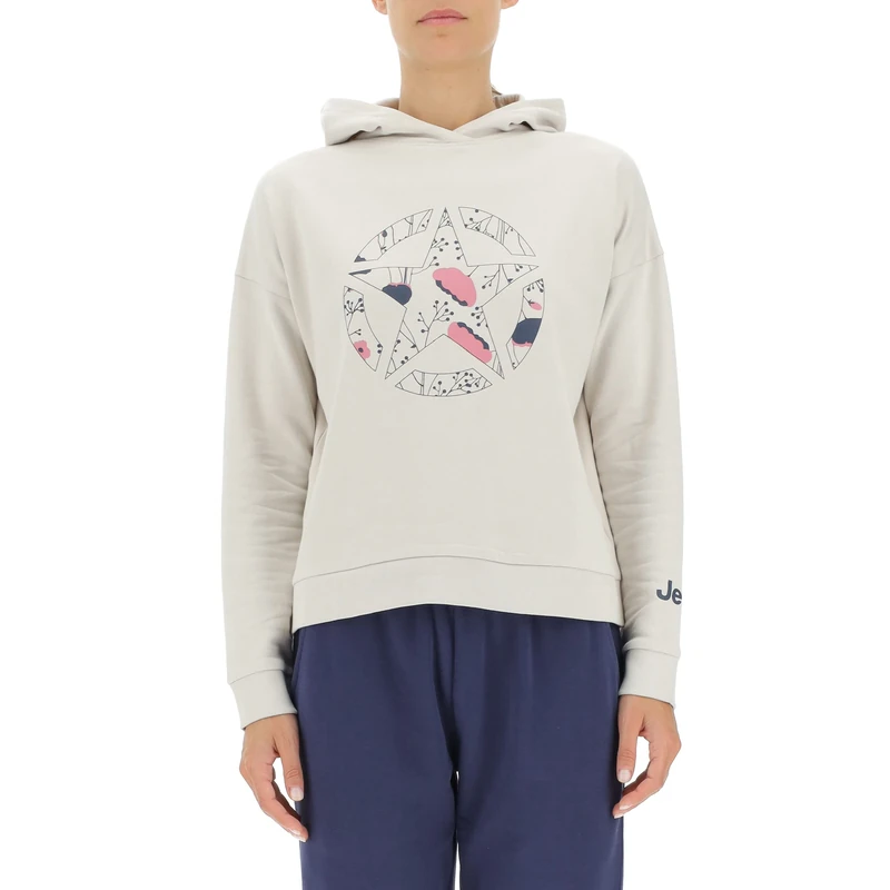JEEP O102607-J863 J WOMAN HOODED CROPPED SWEATSHIRT STAR Botanical Print J22W Light Graystone L