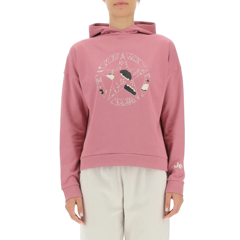 JEEP O102607-P490 J WOMAN HOODED CROPPED SWEATSHIRT STAR Botanical Print J22W Dusty Rose XL
