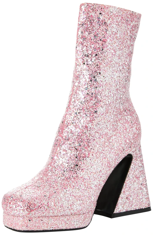 Lamoda Another Love PinkGlitter Platform Ankle Boots for Women, Glitter Upper, Padded Insole for Comfort, Chunky Platform Sole for Height and Stability,Sparkling Design for Casual or Party Wear, UK6