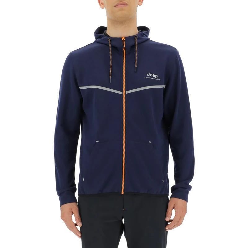 JEEP O102620-K879 XP MAN HOODED TECH SWEAT JACKET W/Kangaroo Pocket JX22A Deep Blue/Dark G.Mel S