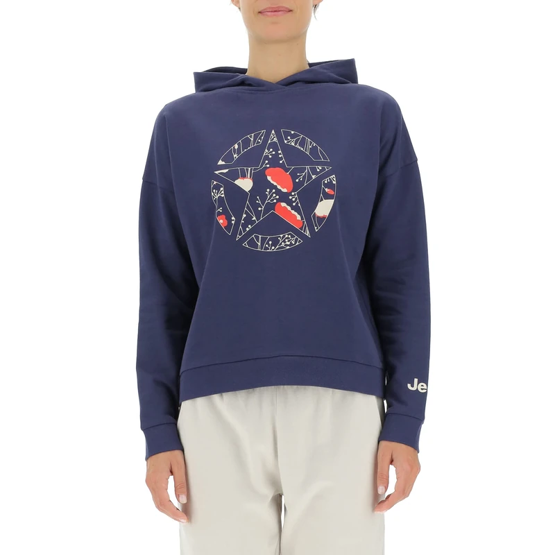 JEEP O102607-A184 J WOMAN HOODED CROPPED SWEATSHIRT STAR Botanical Print J22W Deep Blue M