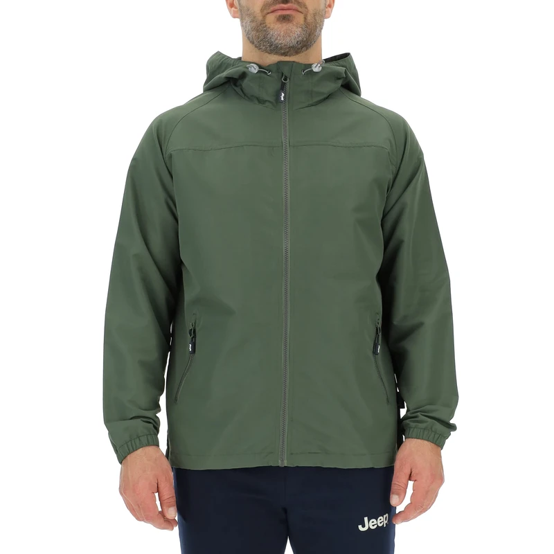 JEEP O102712-E947 J MAN LIGHT HOODED WIND JACKET Outline Back Print J23S Rifle Green/Almond XXL