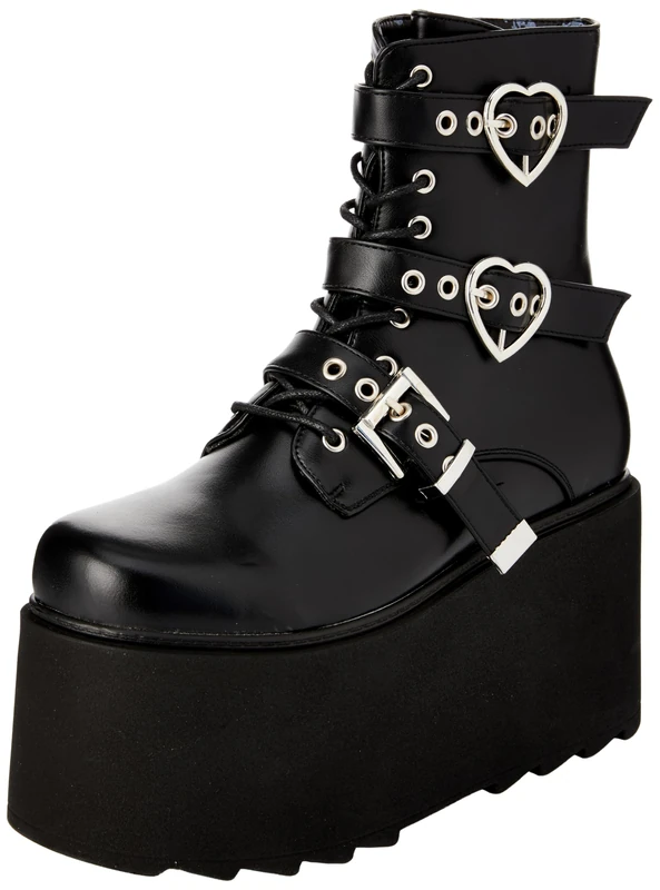 Lamoda Part Time Lover Black Chunky Platform Ankle Boots, gothic inspired streetwear design, lace up ankle fit with durable synthetic leather finish, bold high platform sole for statement fashion UK7