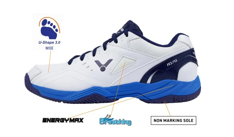 BONMAC Victor Unisex SH-A170 Badminton Shoe, White/Blue, 39.5 EU, White Blue, 7.5 UK