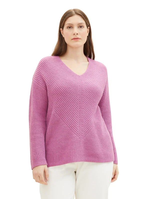 TOM TAILOR Women's Basic V-Neck Jumper, 33963 - Mauvy Plum Melange, XXS