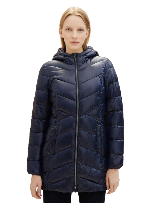 TOM TAILOR Women's Lightweight Quilted Coat with Hood, 10668 - Sky Captain Blue, L