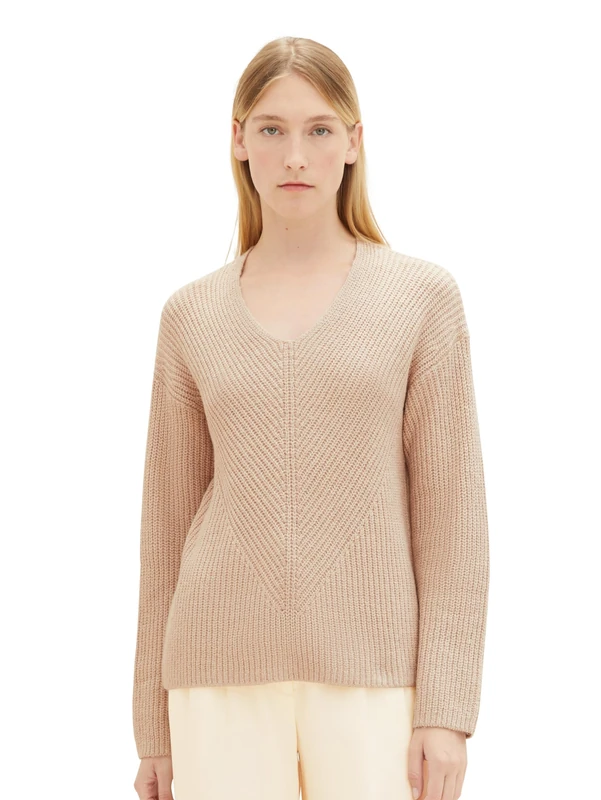 TOM TAILOR Women's Basic V-Neck Jumper, 33962 - Doeskin Melange, 3XL