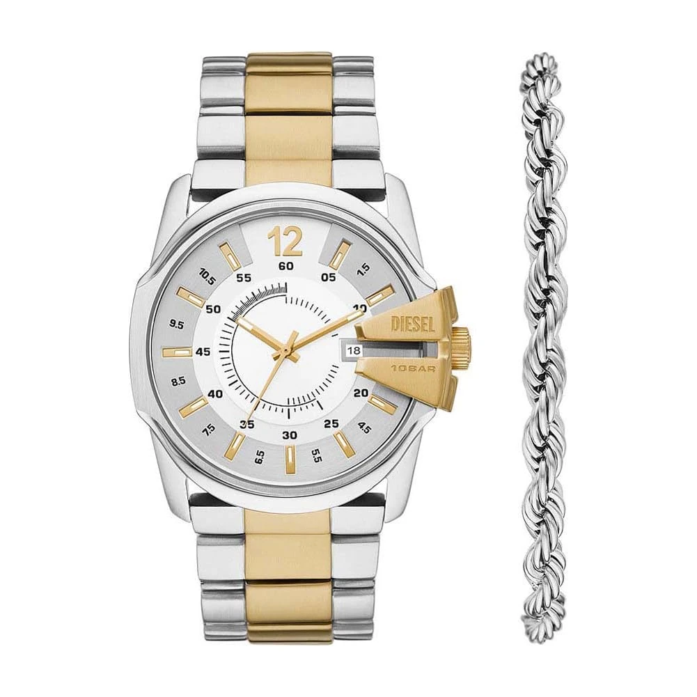 Diesel Watch for Men Master Chief Quartz/3 Hand Date movement 45mm case size with a Stainless Steel strap DZ2182SET