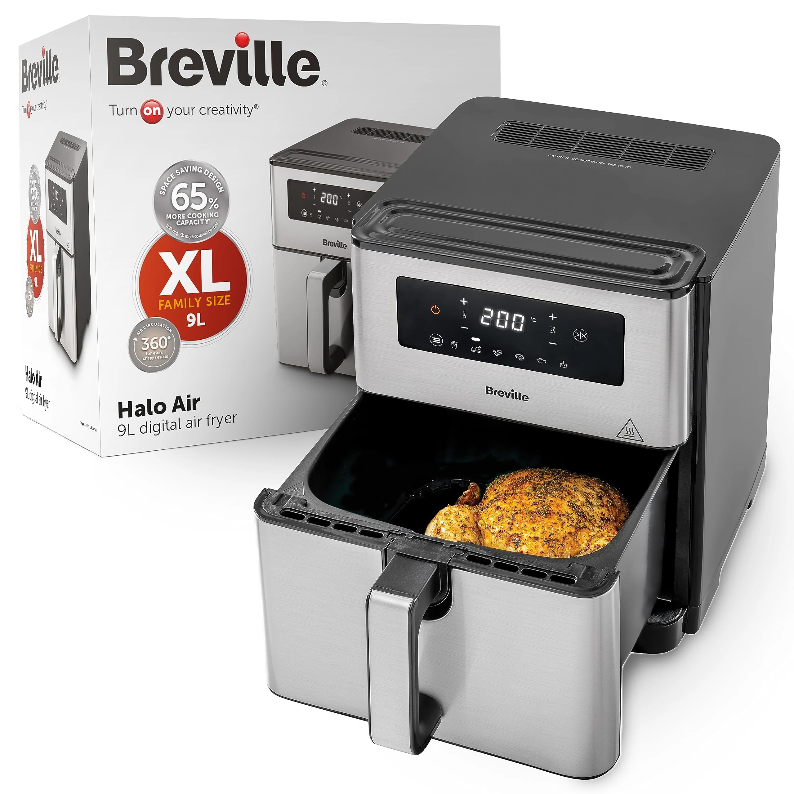 Breville Halo Air Fryer | 9L Digital Air Fryer Oven | 1700W Power for Fast Results | 50% More Energy Efficient | Large Size: 65% More Cooking Space | FryBakeRoast & Grill | [VDF131]