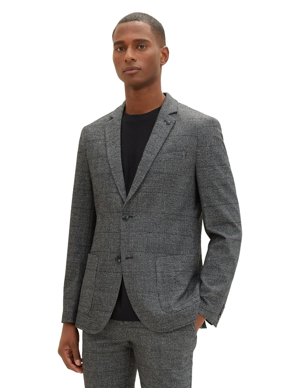 TOM TAILOR Men's 1038600 Jacket, 34046-Grey Black Grindle Check, 40R