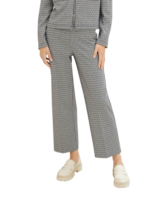 TOM TAILOR Women's Mia Straight Chino Trousers Cropped, 33955 - Small Geo Ck Jacquard 2 Colours, 38W x 28L