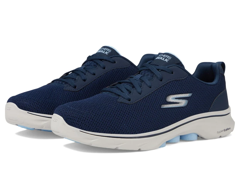 Skechers Women's Go Walk 7 Clear Path Sneaker, Navy Textile/Light Blue Trim, 3 UK