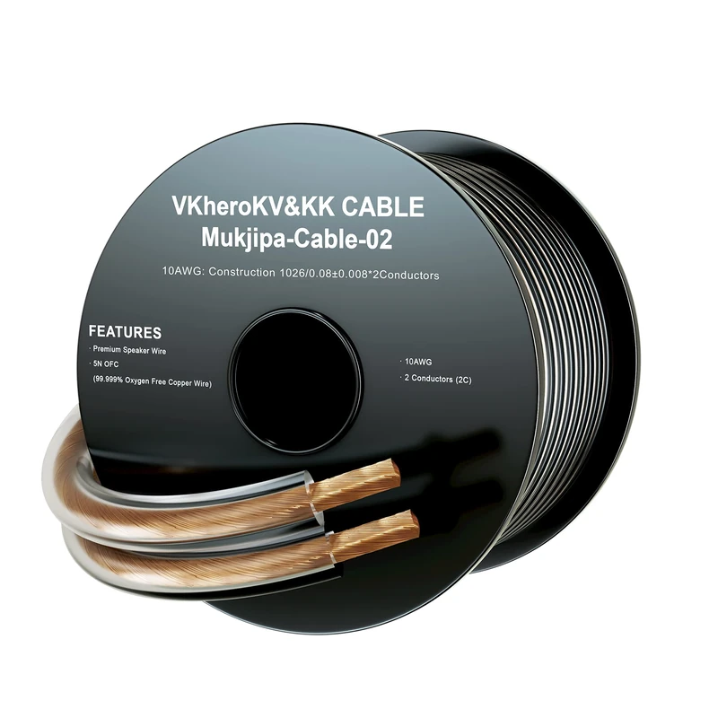 VKheroKV Mukjipa-Cable-02 5N OFC((99.999% Oxygen Free Copper Wire) HiFi Audio Speaker Wire 2 Conductors, 10 AWG, 12 AWG, 14 AWG, Mukjipa-Cable-02. (10M, 10 AWG)