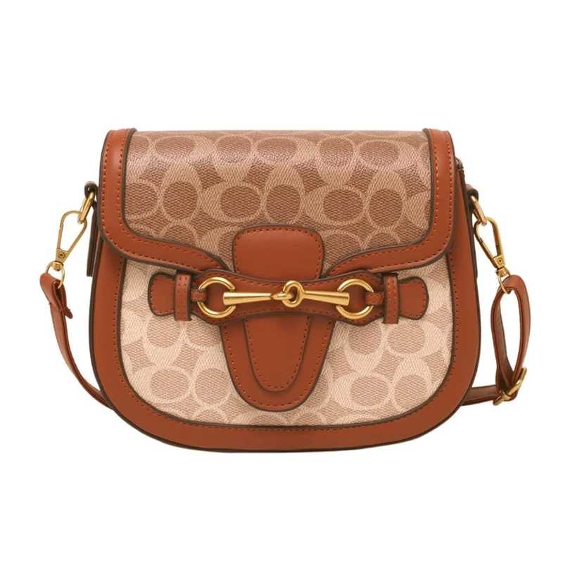 kofoviv Women's Brown Small Fashion Crossbody Bag with Buckle, Convertible Strap, 2 Compartments, 2 Pockets, Rectangular Prism Shape, Saddle Silhouette