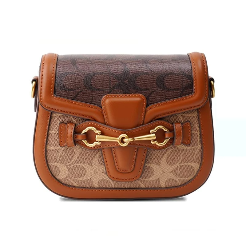 Kofoviv Women's Small Crossbody Leather Purse - Golden Buckle Fashion Design, Coffee Brown