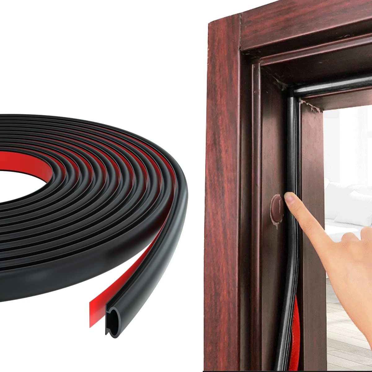 Esufeir 49Ft/15M D-Shape Rubber Door Sealing Strip Upvc Window Weather Stripping for 2.5-6mm Gap,Self Adhesive Soundproofing Front Door Frame Insulation Seal Draft Excluder,Noise Wind Blocker,Black