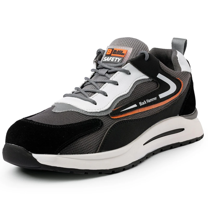 Black Hammer Mens Steel Toe Cap Trainers with Midsole Protection- Safety Shoes for All-Around Professional Protection - Comfort, Durability & Non-Slip S1P SRC Titan (12 UK) Black