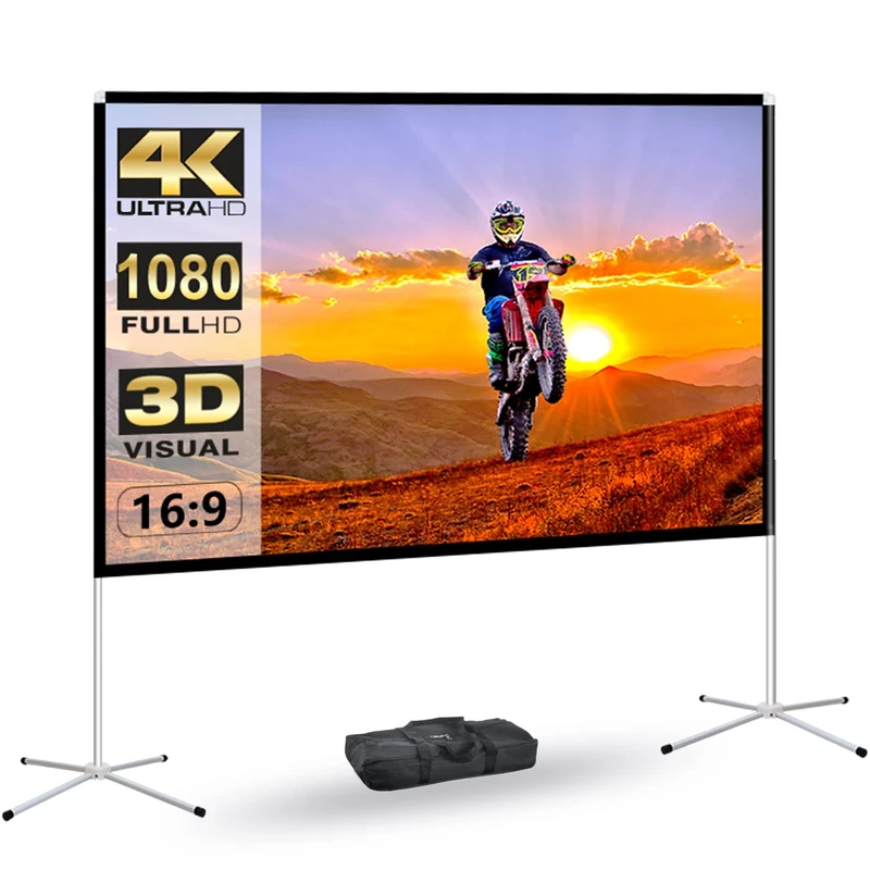 AODIOU Portable 60" Projector Screen, 16:9, Wrinkle-Free, Lightweight, Aluminum & Polyester, Manual, Floor & Table Mount
