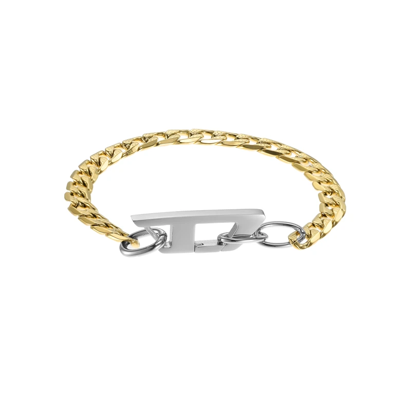 Diesel Bracelet for Men Two-Tone Stainless Steel Chain Bracelet, Length: 220mm, Width: 32.5mm, Height: 10mm, DX1437931