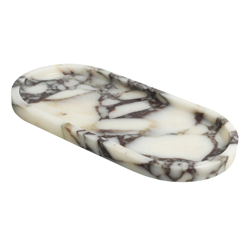 Modern 100% Natural Luxury Calaccata Viola Marble Small Tray Hand Towel Tray Holder Organizer for Disposable Paper Napkins, Jewelry, Makeup - Bathroom Vanity Sink Comestic Holder Bathtub Organizer