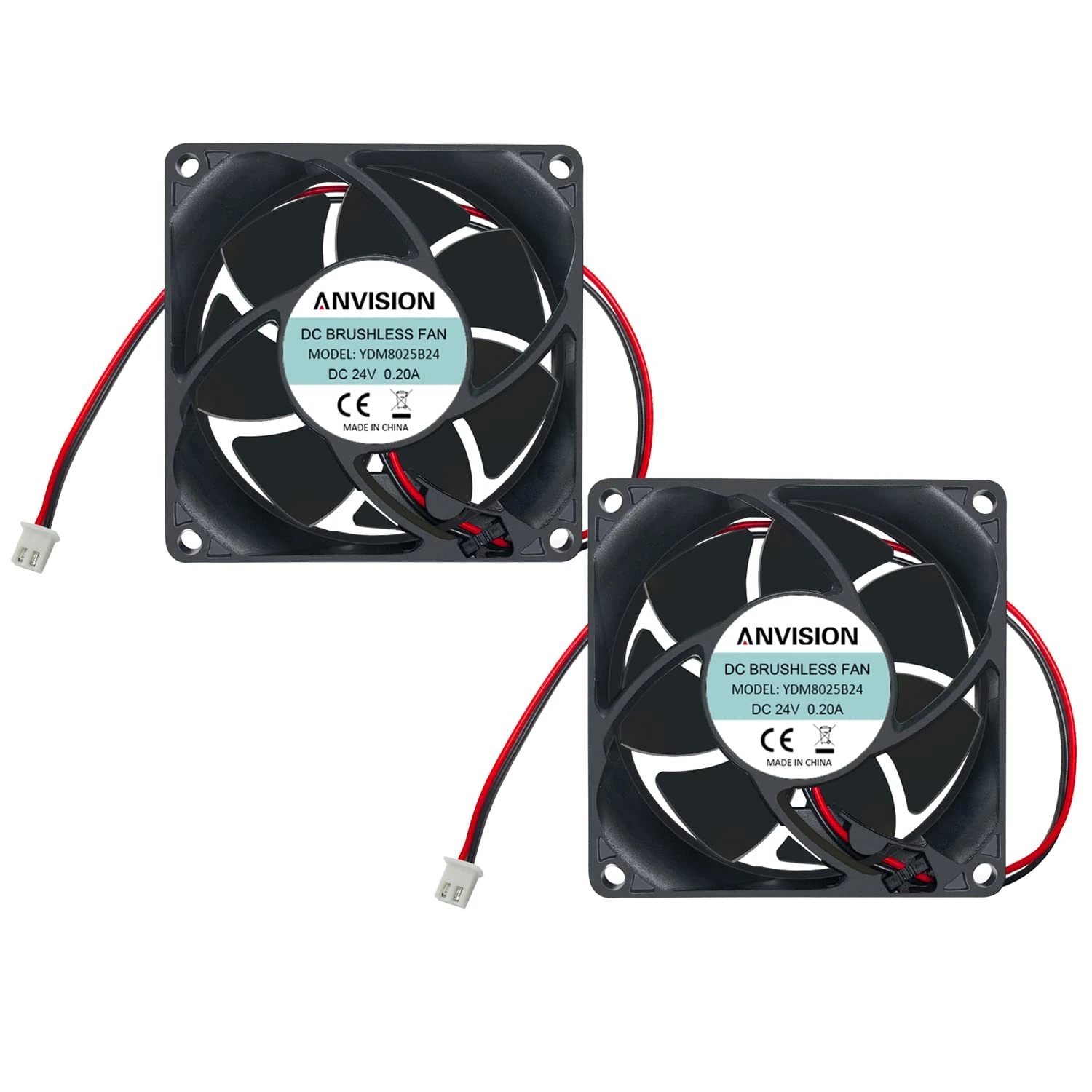 ANVISION 2-Pack 80mm x 25mm DC 24V Brushless Cooling Fan, Dual Ball Bearing