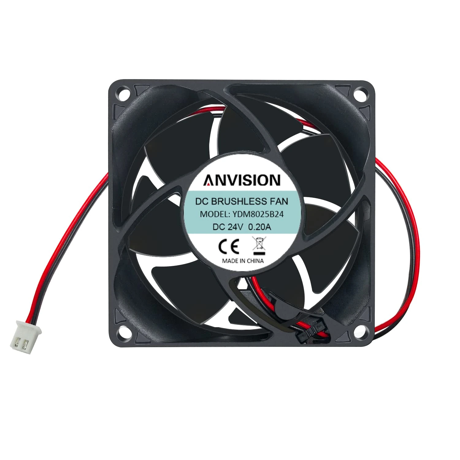 ANVISION 80mm x 25mm DC 24V Brushless Cooling Fan, Dual Ball Bearing, 2 Pin