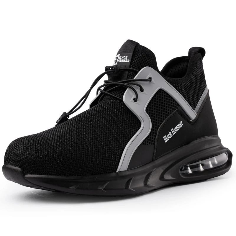 Black Hammer Mens Steel Toe Cap Trainers for Work Safety Shoes|Lightweight & Comfortable |Cushioned Non-Slip Soles S1P SRC 1900 Black (8 UK)