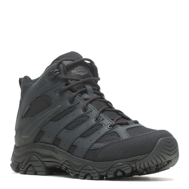 Merrell mens Moab 3 Tactical Mid Waterproof Boots, Coated Leather & Mesh Upper Combat Hiking Work Shoes, Black, 13